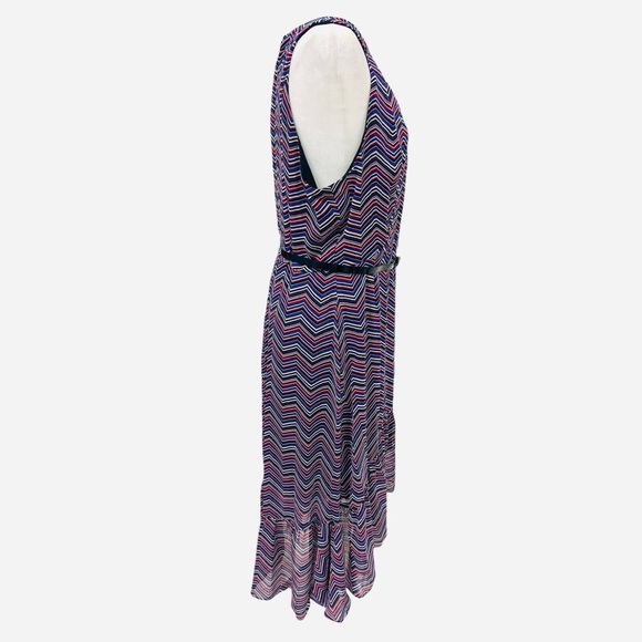 Tommy Hilfiger Chevron Print High Low Ruffle Hem Belted Halter Dress Size 16 - Picture 8 of 12